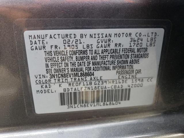 3N1CN8EV1ML868604 - 2021 NISSAN VERSA SV SILVER photo 12