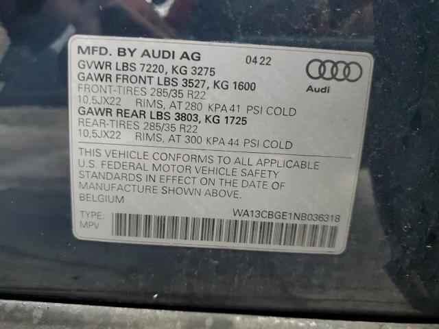 WA13CBGE1NB036318 - 2022 AUDI E-TRON SPORTBACK PRESTIGE BLUE photo 12