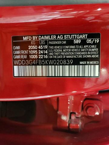 WDD3G4FB5KW020839 - 2019 MERCEDES-BENZ A 220 4MATIC RED photo 12