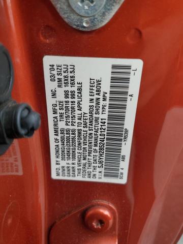 5J6YH28524L012141 - 2004 HONDA ELEMENT EX ORANGE photo 12