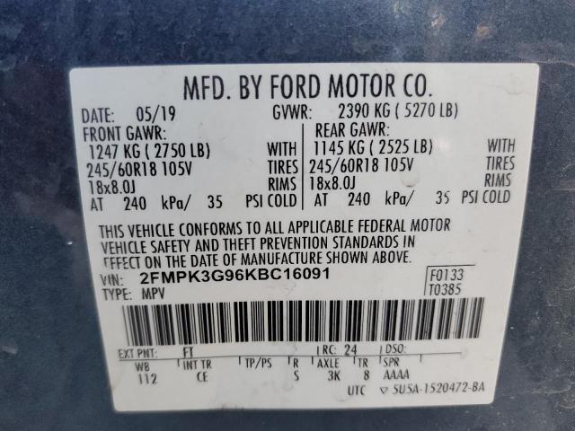 2FMPK3G96KBC16091 - 2019 FORD EDGE SE Mavi foto 13