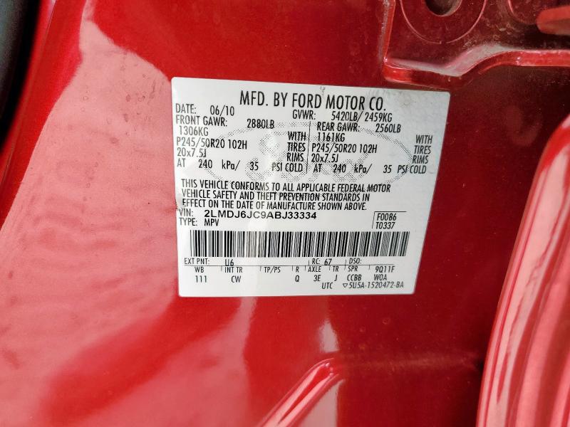 2LMDJ6JC9ABJ33334 - 2010 LINCOLN MKX MAROON photo 13