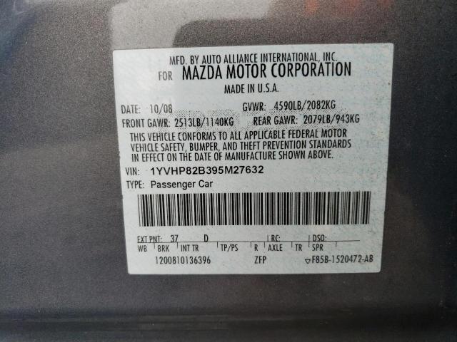 1YVHP82B395M27632 - 2009 MAZDA 6 S GRAY photo 13