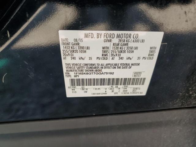 1FM5K8GT7GGA75192 - 2016 FORD EXPLORER SPORT Noir photo 13