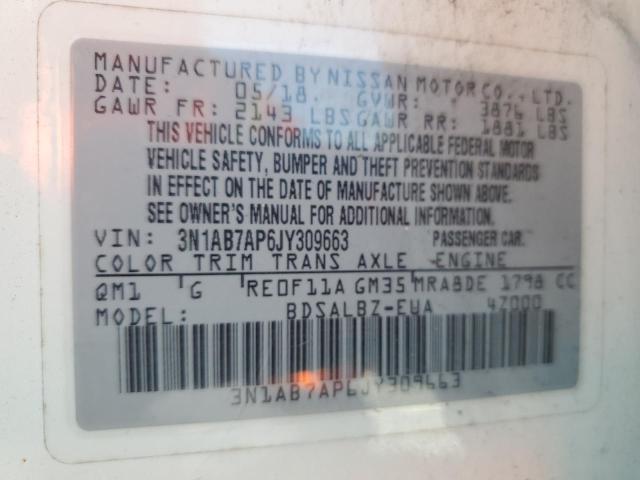 3N1AB7AP6JY309663 - 2018 NISSAN SENTRA S 白色 照片 12