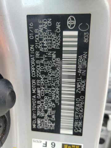 JTDKARFU4G3506718 - 2016 TOYOTA PRIUS 银色 照片 13