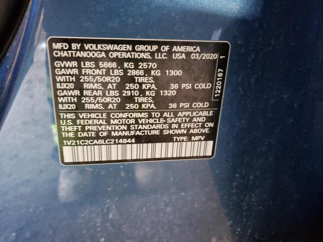 1V21C2CA6LC214844 - 2020 VOLKSWAGEN ATLAS CROS SE Синий фото 13