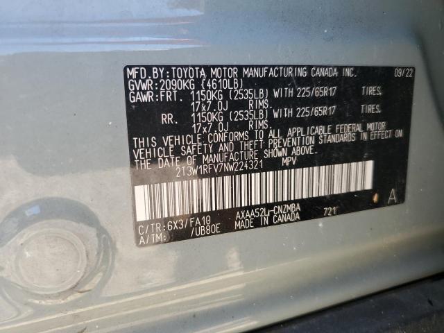 2T3W1RFV7NW224321 - 2022 TOYOTA RAV4 XLE TEAL photo 13