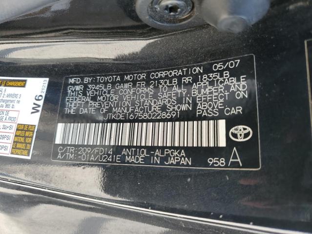 JTKDE167580228691 - 2008 TOYOTA SCION TC 黑色 照片 12