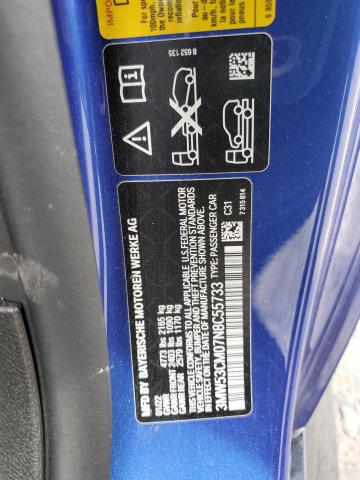 3MW53CM07N8C55733 - 2022 BMW M240XI BLUE photo 12