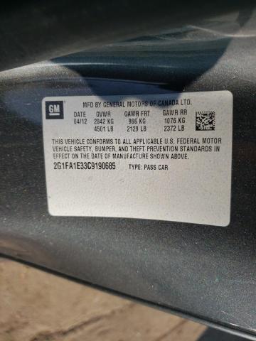 2G1FA1E33C9190685 - 2012 CHEVROLET CAMARO LS CHARCOAL photo 12