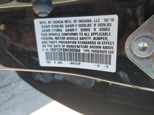 19XFC2F88KE002664 - 2019 HONDA CIVIC SPORT BLACK photo 12