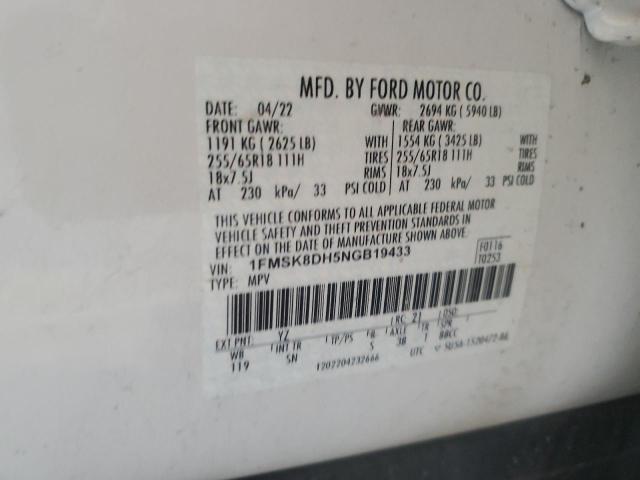 1FMSK8DH5NGB19433 - 2022 FORD EXPLORER XLT WHITE photo 12