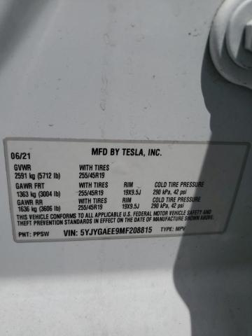 5YJYGAEE9MF208815 - 2021 TESLA MODEL Y WHITE photo 13