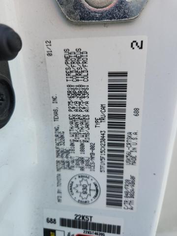 5TFUY5F15CX230443 - 2012 TOYOTA TUNDRA DOUBLE CAB SR5 WHITE photo 12