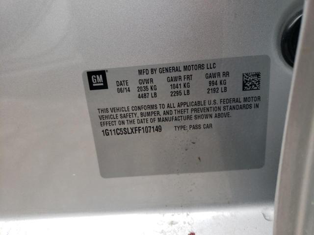 1G11C5SLXFF107149 - 2015 CHEVROLET MALIBU 1LT 银色 照片 12