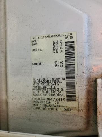 1N4AL2AP2AN478319 - 2010 NISSAN ALTIMA BASE 白色 照片 12