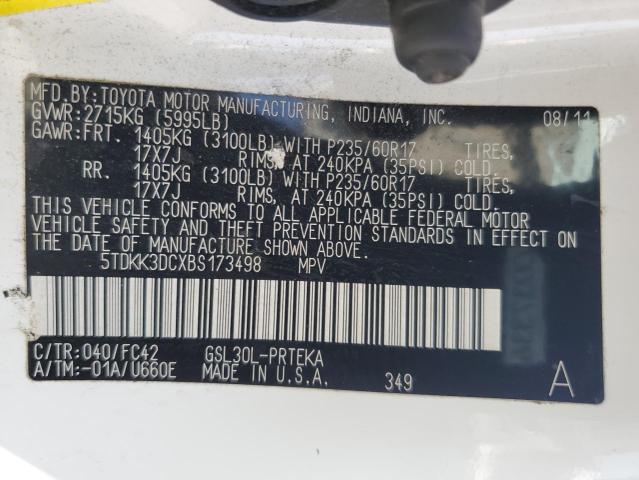 5TDKK3DCXBS173498 - 2011 TOYOTA SIENNA LE თეთრი ფოტო 13