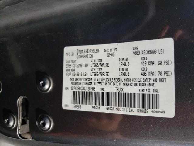 1D7KS28C76J138785 - 2006 DODGE RAM 2500 ST GRAY photo 12