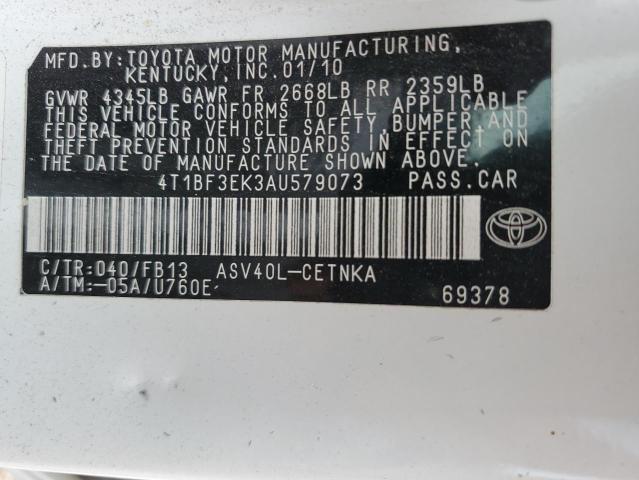 4T1BF3EK3AU579073 - 2010 TOYOTA CAMRY LE BASE WHITE photo 12