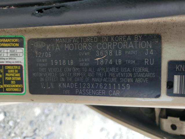 KNADE123X76211159 - 2007 KIA RIO BASE GOLD photo 12