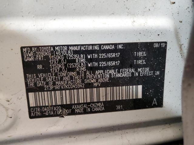 2T3P1RFV7KC045942 - 2019 TOYOTA RAV4 XLE WHITE photo 13