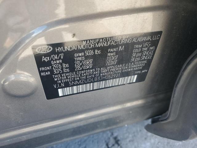 5NMZUDLB3JH052921 - 2018 HYUNDAI SANTA FE S 灰色 照片 14