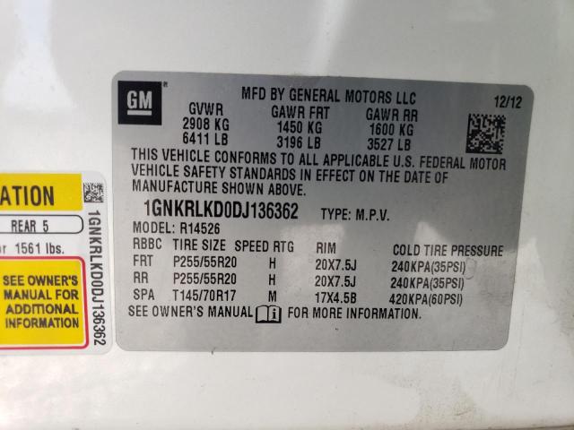 1GNKRLKD0DJ136362 - 2013 CHEVROLET TRAVERSE LTZ CREAM photo 13