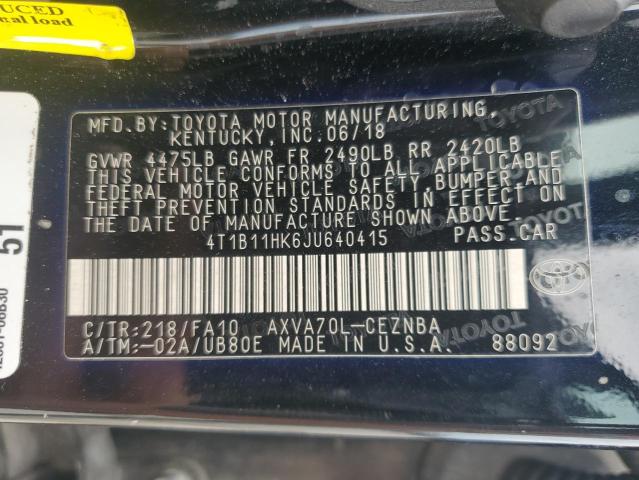 4T1B11HK6JU640415 - 2018 TOYOTA CAMRY L Qara foto 12