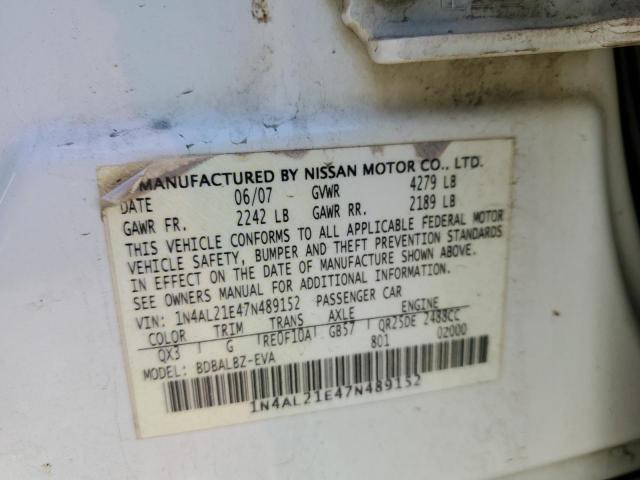 1N4AL21E47N489152 - 2007 NISSAN ALTIMA 2.5 WHITE photo 12