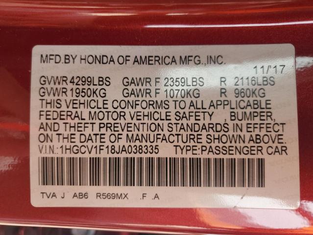 1HGCV1F18JA038335 - 2018 HONDA ACCORD LX 红色 照片 13