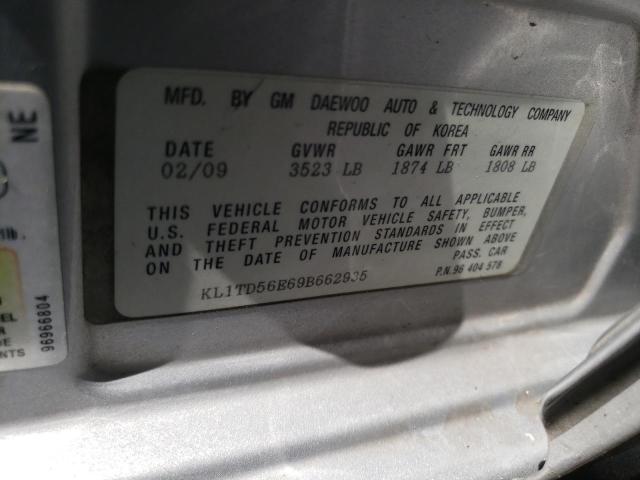 KL1TD56E69B662935 - 2009 CHEVROLET AVEO LS Gümüş fotoğraf 12