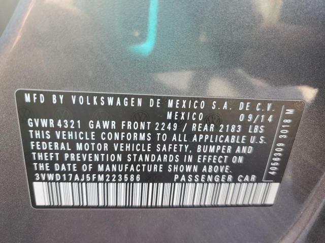 3VWD17AJ5FM223586 - 2015 VOLKSWAGEN JETTA SE Մոխրագույն լուսանկար 12