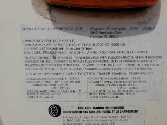 4YDF35924H1532843 - 2017 KEYSTONE SPRINTER BEIGE photo 10