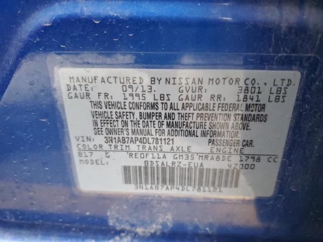 3N1AB7AP4DL781121 - 2013 NISSAN SENTRA BLUE photo 12