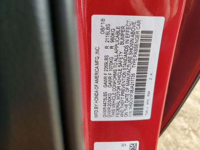 1HGCV1F38JA217735 - 2018 HONDA ACCORD SPORT RED photo 12