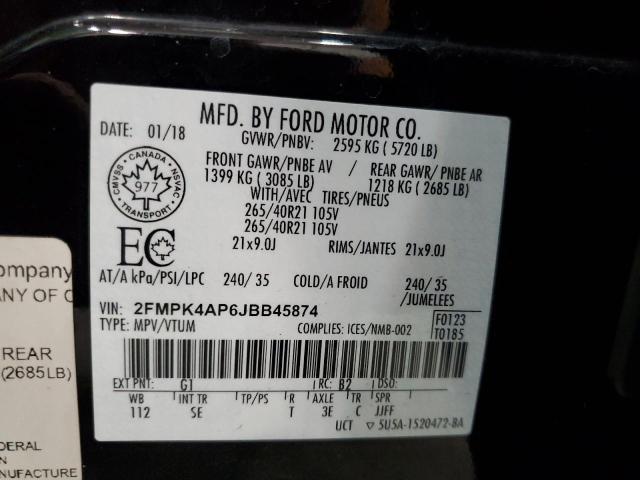 2FMPK4AP6JBB45874 - 2018 FORD EDGE SPORT BLACK photo 13