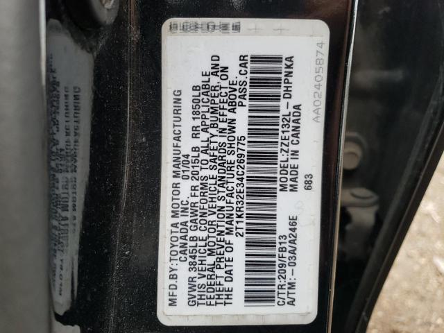 2T1KR32E34C269775 - 2004 TOYOTA COROLLA MA XR BLACK photo 13