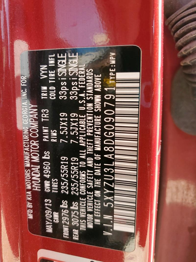 5XYZU3LA8DG090791 - 2013 HYUNDAI SANTA FE S RED photo 13