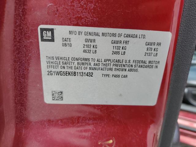 2G1WG5EK6B1131432 - 2011 CHEVROLET IMPALA LT RED photo 12