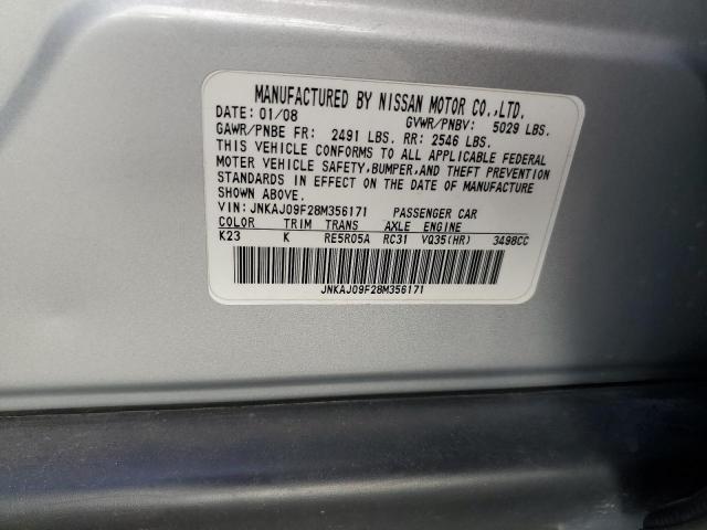 JNKAJ09F28M356171 - 2008 INFINITI EX35 BASE ვერცხლისფერი ფოტო 13