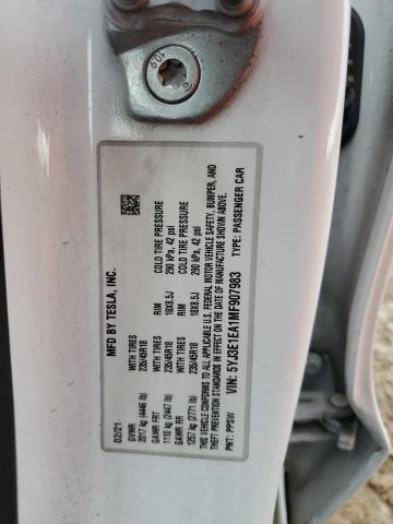 5YJ3E1EA1MF907983 - 2021 TESLA MODEL 3 თეთრი ფოტო 13