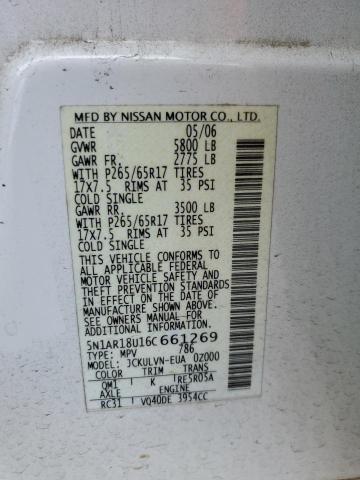 5N1AR18U16C661269 - 2006 NISSAN PATHFINDER LE أبيض صورة 13