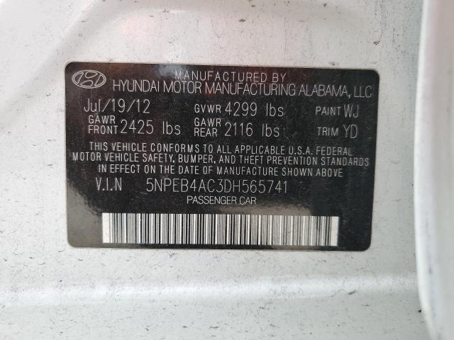 5NPEB4AC3DH565741 - 2013 HYUNDAI SONATA GLS WHITE photo 13