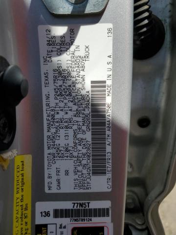 5TFJU4GN7CX023627 - 2012 TOYOTA TACOMA DOUBLE CAB PRERUNNER SILVER photo 12