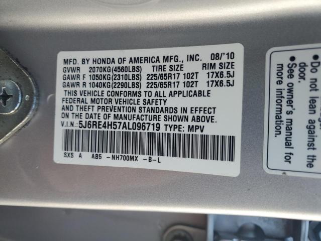 5J6RE4H57AL096719 - 2010 HONDA CR-V EX SILVER photo 13