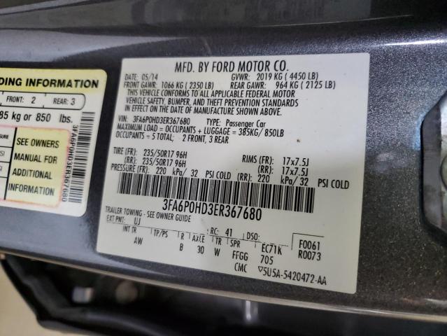 3FA6P0HD3ER367680 - 2014 FORD FUSION SE GRAY photo 12