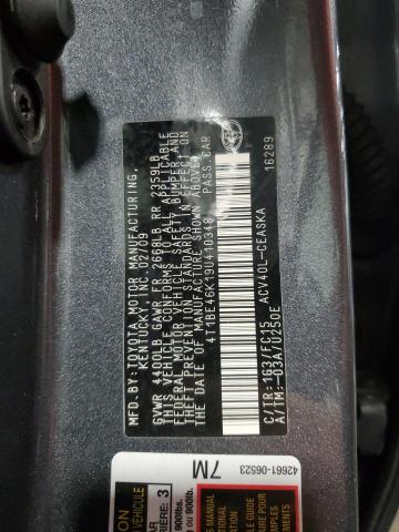 4T1BE46K19U410348 - 2009 TOYOTA CAMRY BASE GRAY photo 12