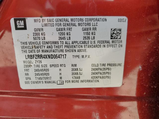 LRBFZRR4XND064717 - 2022 BUICK ENVISION AVENIR MAROON photo 14