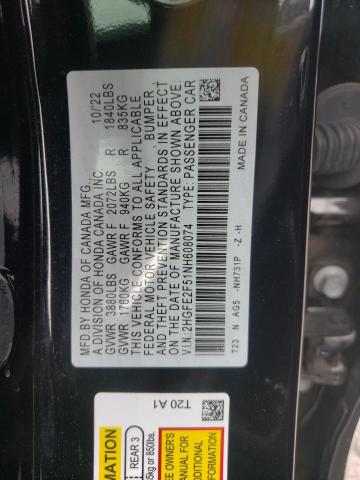 2HGFE2F51NH608074 - 2022 HONDA CIVIC SPORT 黑色 照片 12